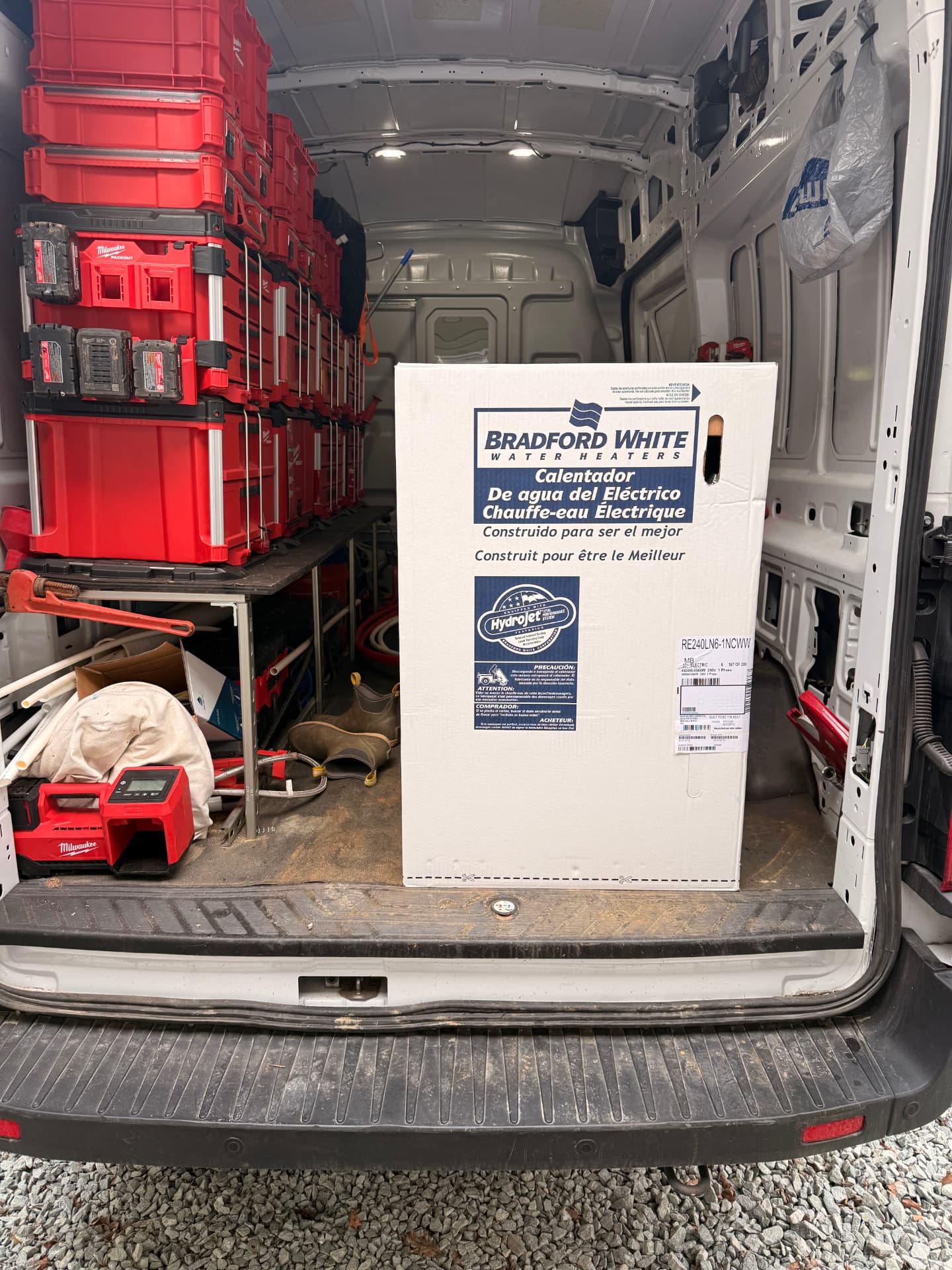 New water heater loaded in the van and headed to the job